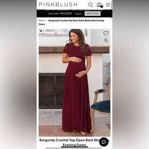 PinkBlush Burgundy Crochet Top Open Back Maternity Evening Gown